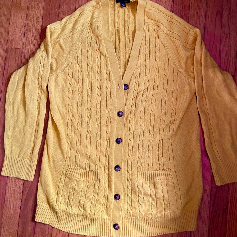 Lands' End Women's Cable Cardigan in Yellow
